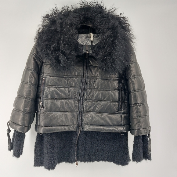 Roncarati lamb leather quilted bomber jacket with Alpaca Trim - Picture 1 of 16